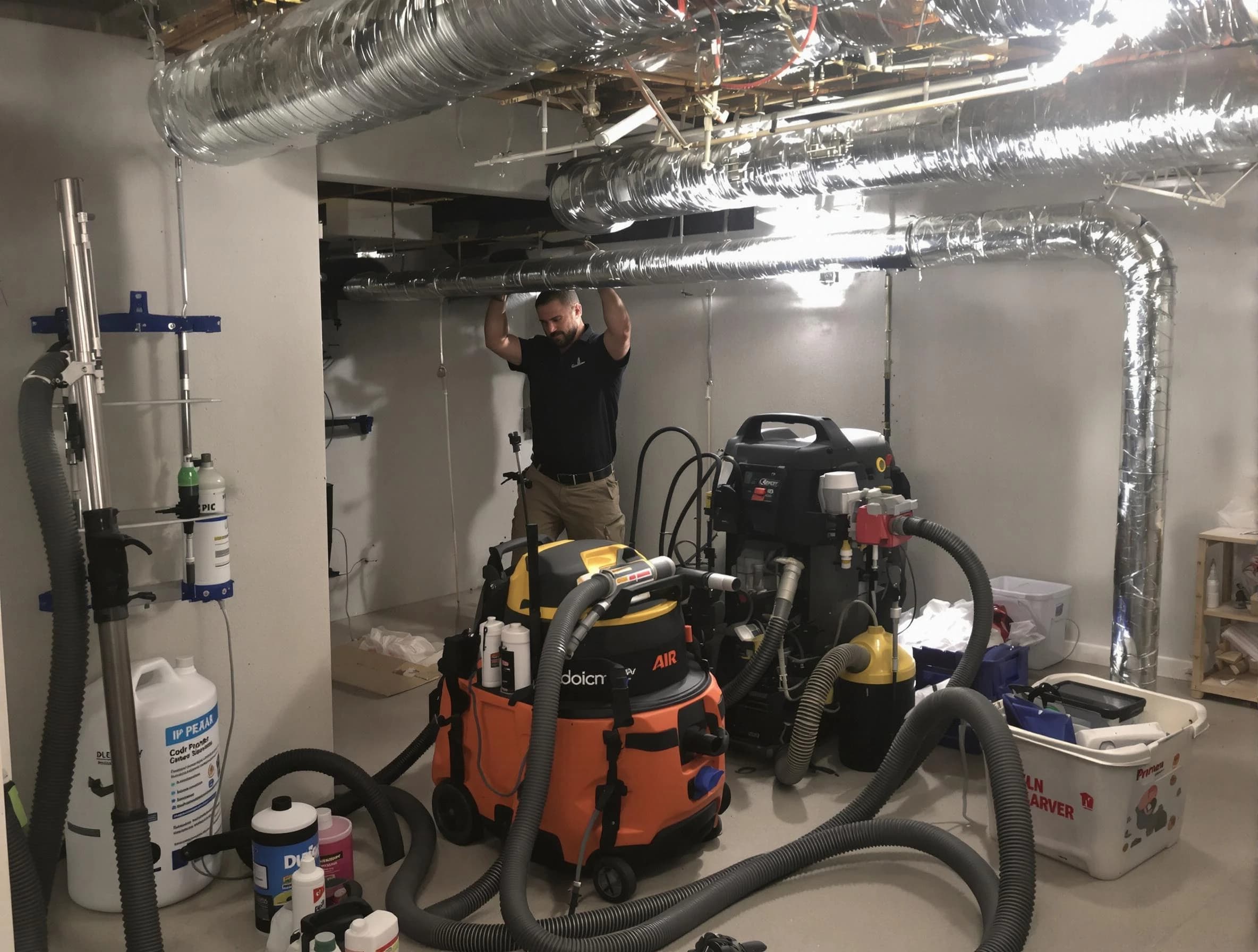 Carnegie Air Duct Cleaning specialist performing professional mold removal from air ducts using safety equipment in Carnegie