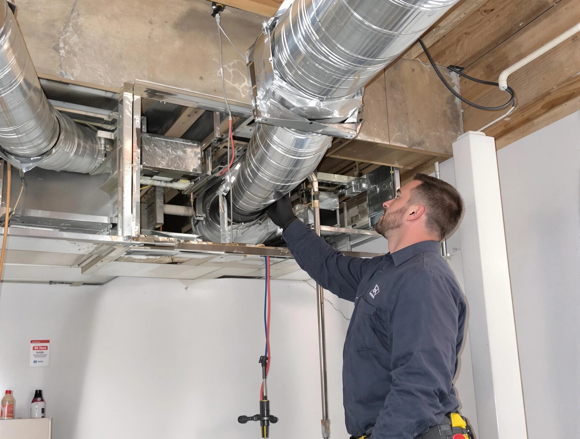 Carnegie Air Duct Cleaning technician performing professional air duct repair using specialized tools in Carnegie