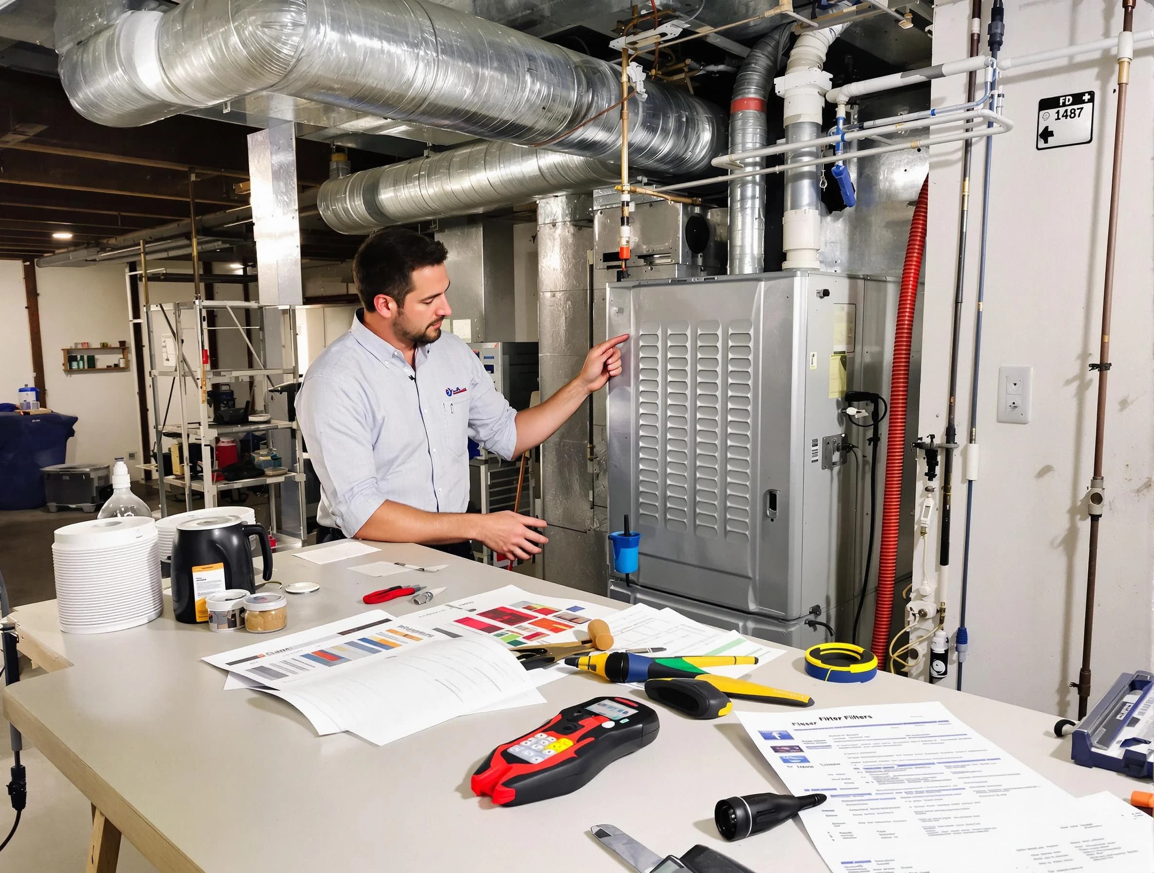 Carnegie Air Duct Cleaning inspector conducting detailed filter system evaluation using professional diagnostic tools in Carnegie